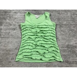 French Laundry Top Womens Petite Small Green Sleeveless‎ Ruffle Cotton Blend